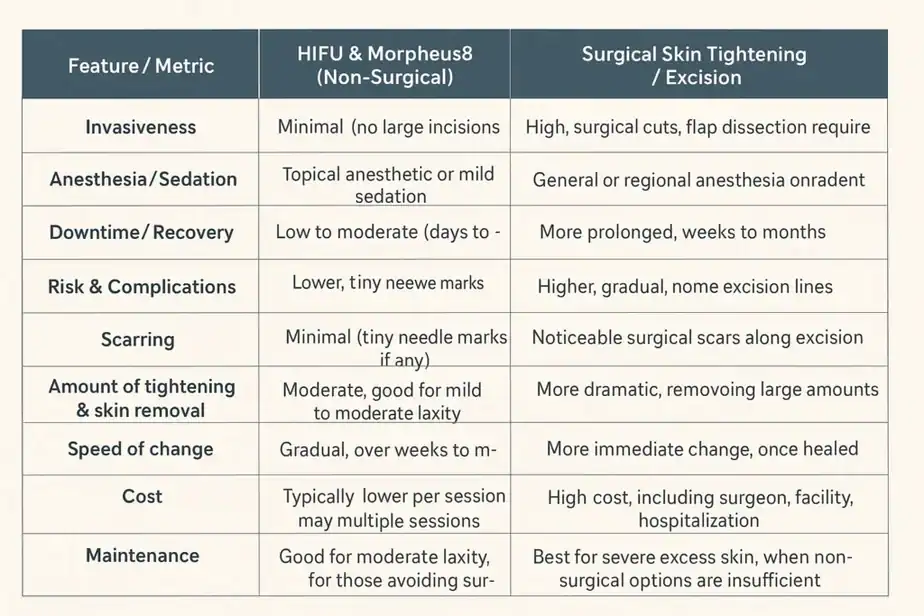 Table showing benefits of Lipo Freeze 2 U Stoke-upon-Trent treatments for skin tightening following weight loss injections.