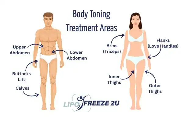 Graphic showing where you can have Body toning Treatment Stoke-upon-Trent on your body